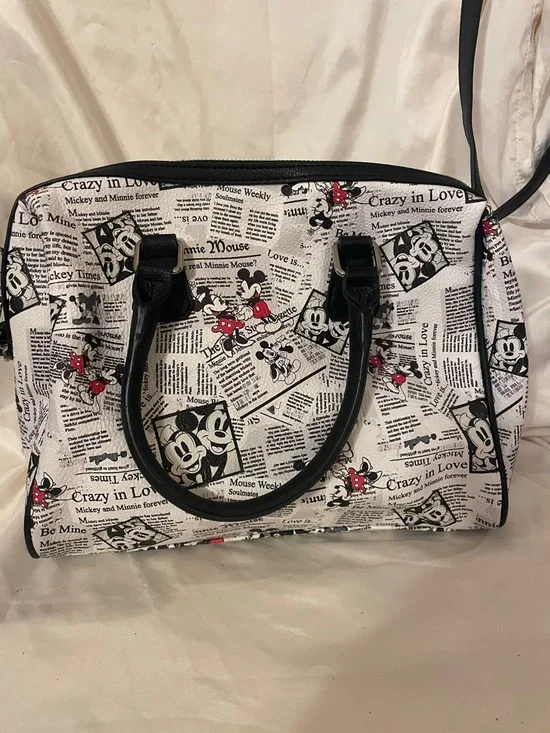 Disney Mickey & Mini Mouse Satchel - Crossbody Bag  newspaper print new - Picture 4 of 8